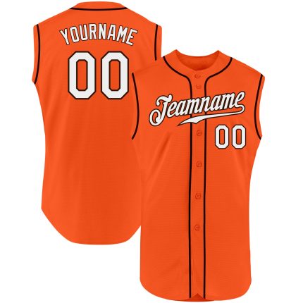 Personalized Orange White-Brown Authentic Sleeveless Baseball Jersey Team Custom Name and Number