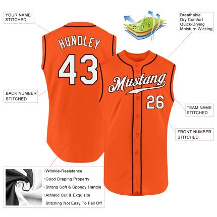 Personalized Orange White-Brown Authentic Sleeveless Baseball Jersey Team Custom Name and Number