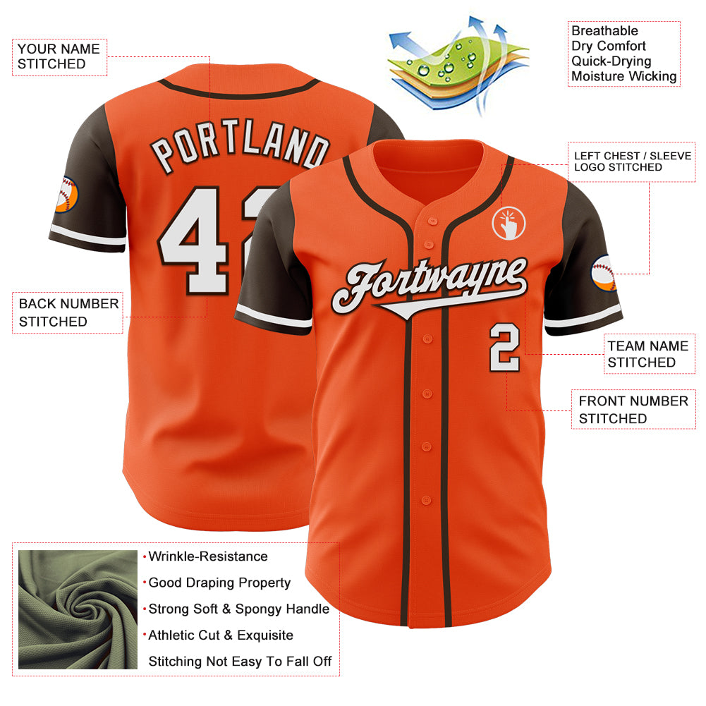 Personalized Orange White-Brown Authentic Two Tone Baseball Jersey Team Custom Name and Number Personalized Orange White-Brown Authentic Two Tone Baseball Jersey Team Custom Name and Number - Image 3