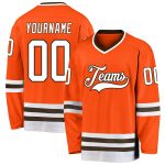 Personalized Orange White-Brown Hockey Jersey Team Custom Name and Number