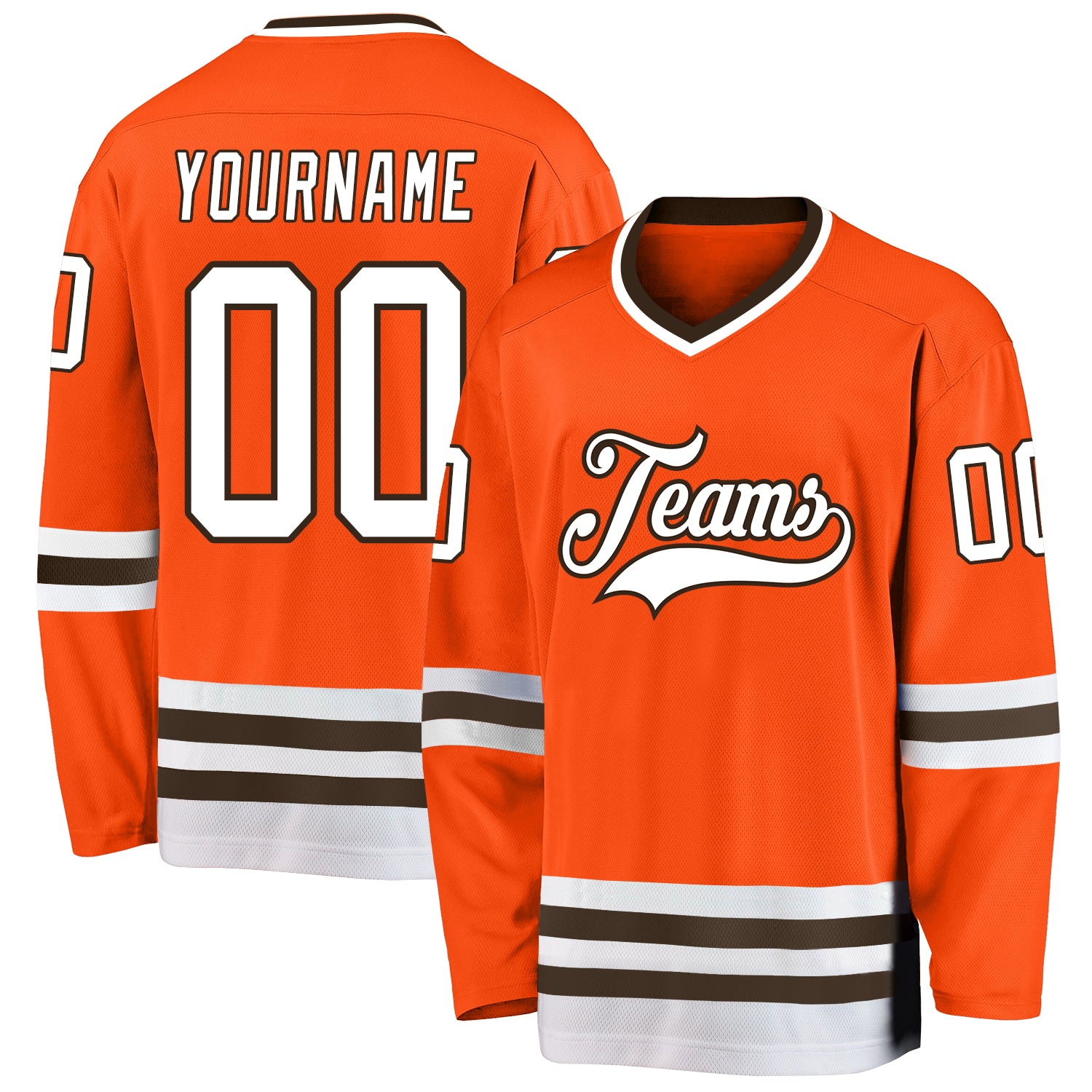 Personalized Orange White-Brown Hockey Jersey Team Custom Name and Number