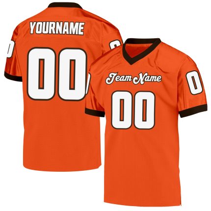 Personalized Orange White-Brown Mesh Authentic Throwback Football Jersey Team Custom Name and Number