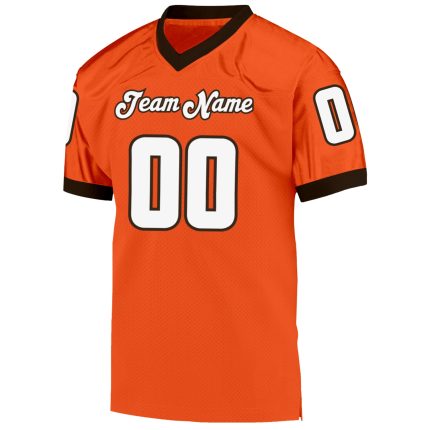 Personalized Orange White-Brown Mesh Authentic Throwback Football Jersey Team Custom Name and Number