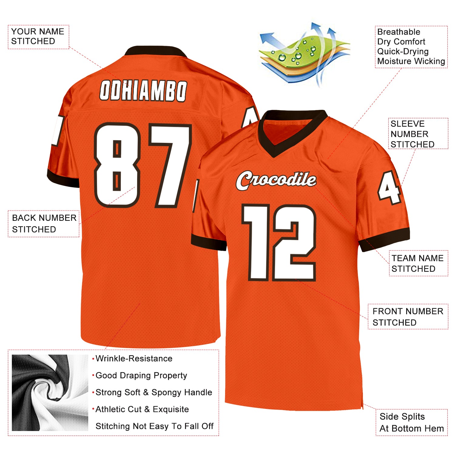 Personalized Orange White-Brown Mesh Authentic Throwback Football Jersey Team Custom Name and Number Personalized Orange White-Brown Mesh Authentic Throwback Football Jersey Team Custom Name and Number - Image 4