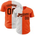 Personalized Orange White-Brown Pinstripe Authentic Split Fashion Baseball Jersey Team Custom Name and Number