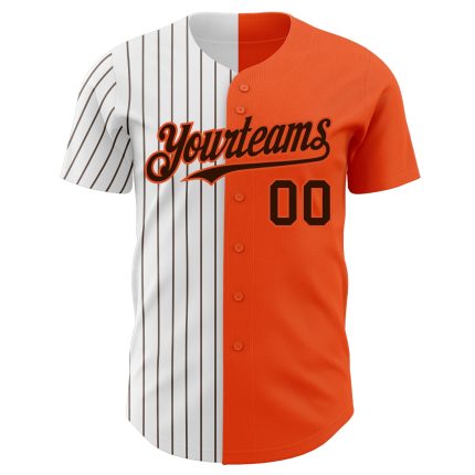 Personalized Orange White-Brown Pinstripe Authentic Split Fashion Baseball Jersey Team Custom Name and Number