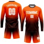 Personalized Orange White-Brown Sublimation Long Sleeve Fade Fashion Soccer Uniform Jersey Team Custom Name and Number
