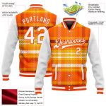Personalized Orange White Check Board 3D Pattern Design Bomber Full-Snap Varsity Letterman Jacket