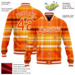 Personalized Orange White Check Board 3D Pattern Design Bomber Full-Snap Varsity Letterman Jacket Team Custom Name and Number