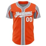 Personalized Orange White-Gray 3 Colors Arm Shapes Authentic Baseball Jersey Team Custom Name and Number
