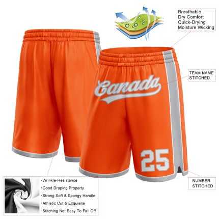Personalized Orange White-Gray Authentic Basketball Shorts Team Custom Name and Number