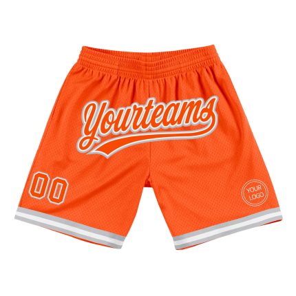 Personalized Orange White-Gray Authentic Throwback Basketball Shorts Team Custom Name and Number