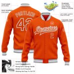 Personalized Orange White-Gray Bomber Full-Snap Varsity Letterman Jacket Team Custom Name and Number
