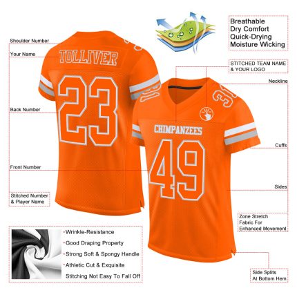 Personalized Orange White-Gray Mesh Authentic Football Jersey Team Custom Name and Number