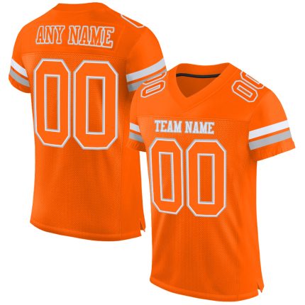 Personalized Orange White-Gray Mesh Authentic Football Jersey Team Custom Name and Number