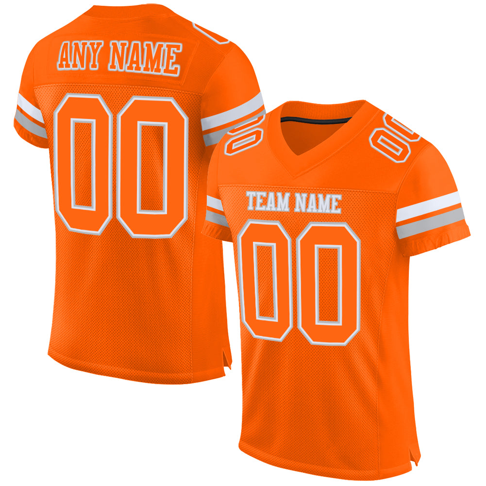Personalized Orange White-Gray Mesh Authentic Football Jersey Team Custom Name and Number