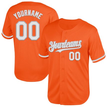 Personalized Orange White-Gray Mesh Authentic Throwback Baseball Jersey