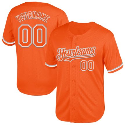 Personalized Orange White-Gray Mesh Authentic Throwback Baseball Jersey Team Custom Name and Number
