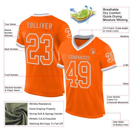 Personalized Orange White-Gray Mesh Authentic Throwback Football Jersey Team Custom Name and Number