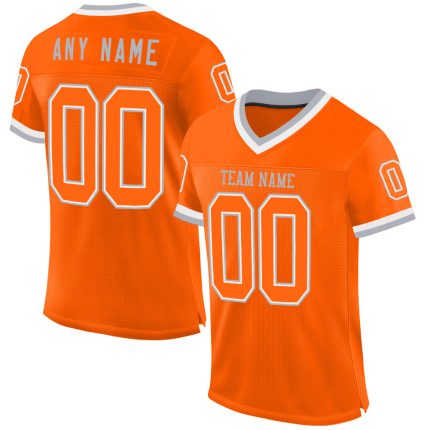 Personalized Orange White-Gray Mesh Authentic Throwback Football Jersey Team Custom Name and Number