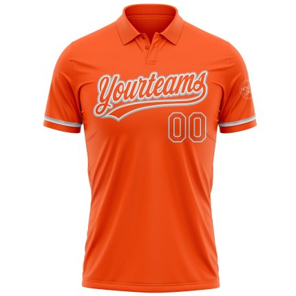 Personalized Orange White-Gray Performance Vapor Golf Polo Shirt Team Custom Name and Number