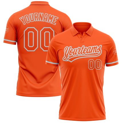 Personalized Orange White-Gray Performance Vapor Golf Polo Shirt Team Custom Name and Number