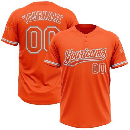 Personalized Orange White-Gray Two-Button Unisex Softball Jersey Team Custom Name and Number