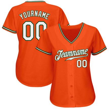Personalized Orange White-Green Authentic Baseball Jersey