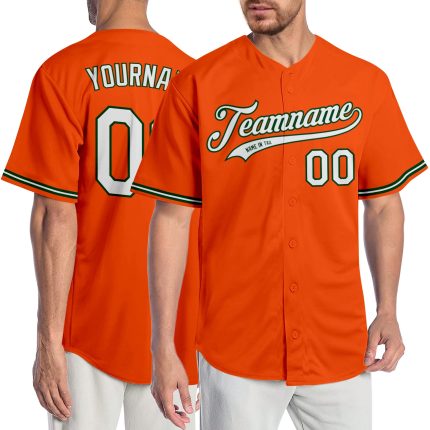 Personalized Orange White-Green Authentic Baseball Jersey Team Custom Name and Number