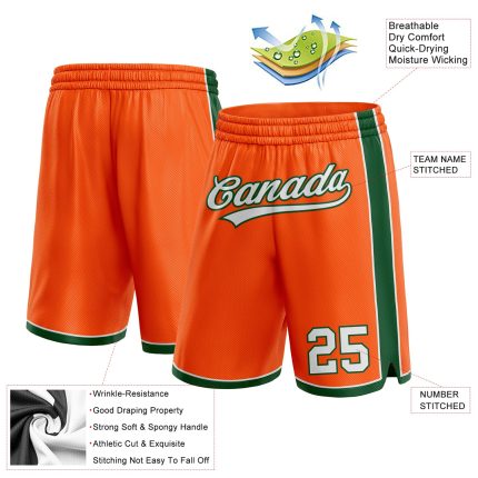 Personalized Orange White-Green Authentic Basketball Shorts Team Custom Name and Number