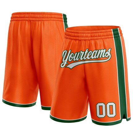 Personalized Orange White-Green Authentic Basketball Shorts Team Custom Name and Number