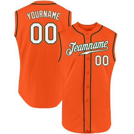 Personalized Orange White-Green Authentic Sleeveless Baseball Jersey Team Custom Name and Number