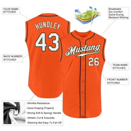 Personalized Orange White-Green Authentic Sleeveless Baseball Jersey Team Custom Name and Number