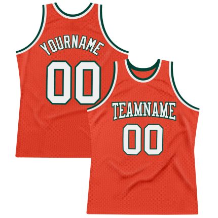 Personalized Orange White-Green Authentic Throwback Basketball Jersey Team Custom Name and Number