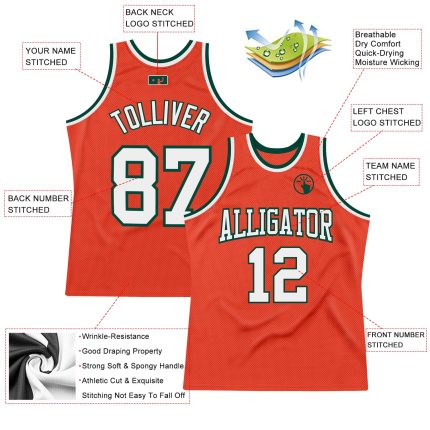 Personalized Orange White-Green Authentic Throwback Basketball Jersey Team Custom Name and Number
