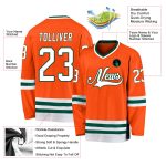 Personalized Orange White-Green Hockey Jersey Team Custom Name and Number