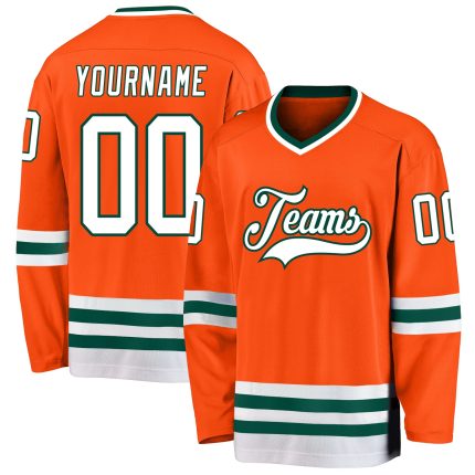 Personalized Orange White-Green Hockey Jersey Team Custom Name and Number