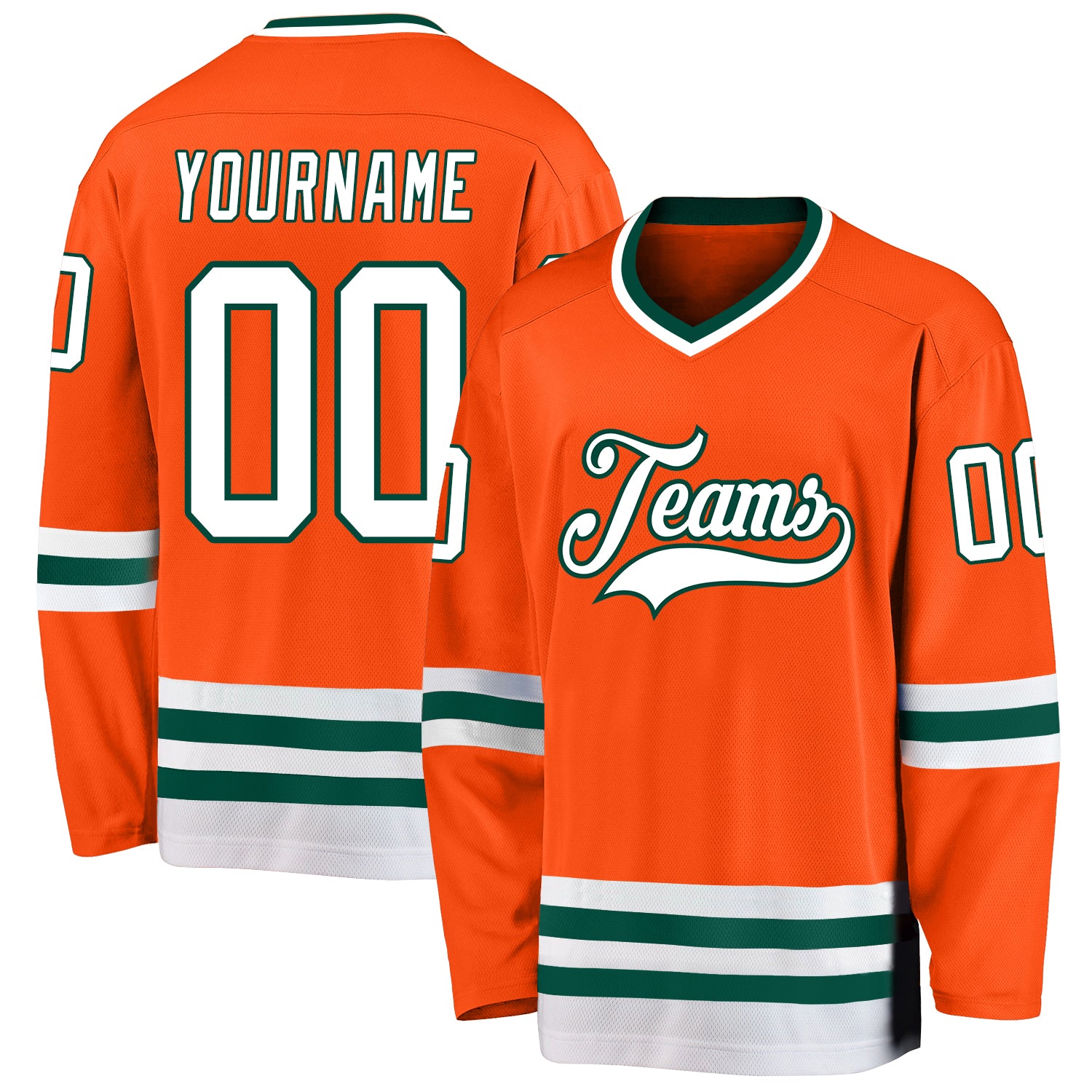 Personalized Orange White-Green Hockey Jersey Team Custom Name and Number