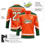 Personalized Orange White-Green Hockey Lace Neck Jersey Team Custom Name and Number