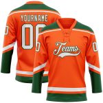 Personalized Orange White-Green Hockey Lace Neck Jersey Team Custom Name and Number