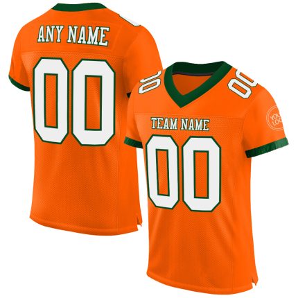 Personalized Orange White-Green Mesh Authentic Football Jersey