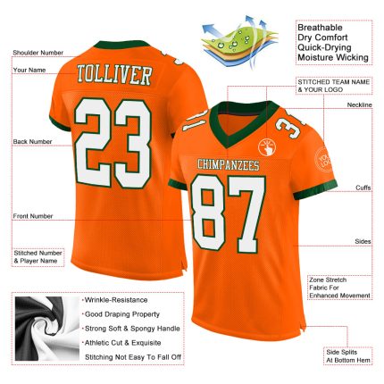 Personalized Orange White-Green Mesh Authentic Football Jersey