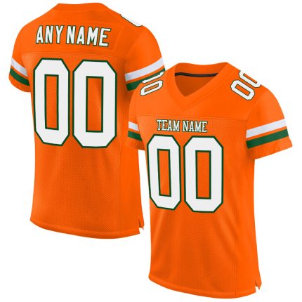 Personalized Orange White-Green Mesh Authentic Football Jersey Team Custom Name and Number