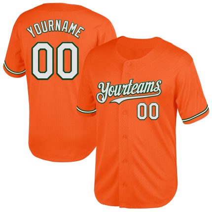 Personalized Orange White-Green Mesh Authentic Throwback Baseball Jersey Team Custom Name and Number