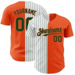 Personalized Orange White-Green Pinstripe Authentic Split Fashion Baseball Jersey Team Custom Name and Number
