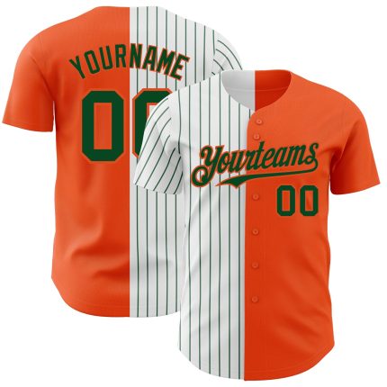 Personalized Orange White-Green Pinstripe Authentic Split Fashion Baseball Jersey Team Custom Name and Number