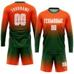 Personalized Orange White-Green Sublimation Long Sleeve Fade Fashion Soccer Uniform Jersey Team Custom Name and Number
