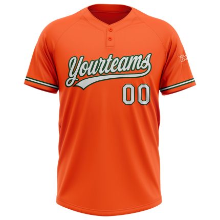 Personalized Orange White-Green Two-Button Unisex Softball Jersey Team Custom Name and Number