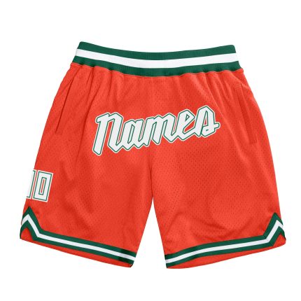 Personalized Orange White-Hunter Green Authentic Throwback Basketball Shorts Team Custom Name and Number