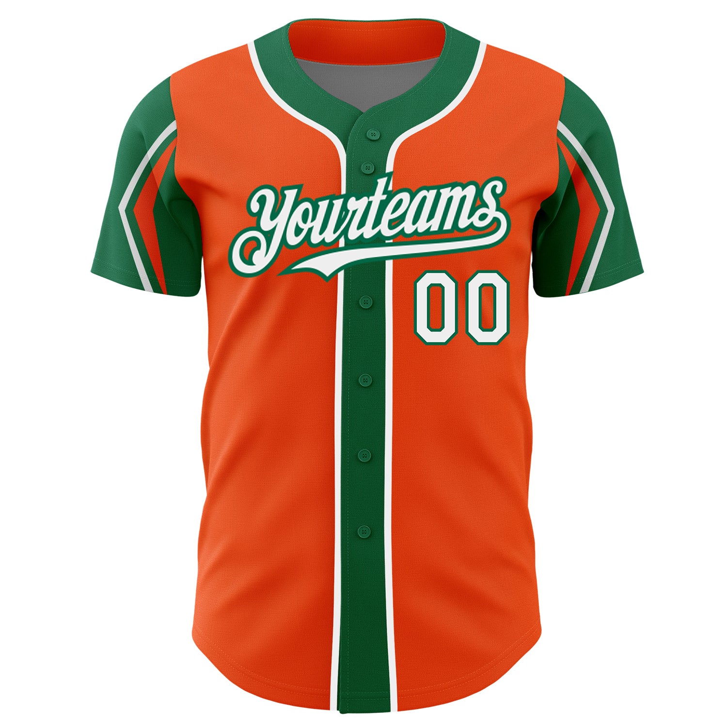 Personalized Orange White-Kelly Green 3 Colors Arm Shapes Authentic Baseball Jersey Team Custom Name and Number Personalized Orange White-Kelly Green 3 Colors Arm Shapes Authentic Baseball Jersey Team Custom Name and Number - Image 3